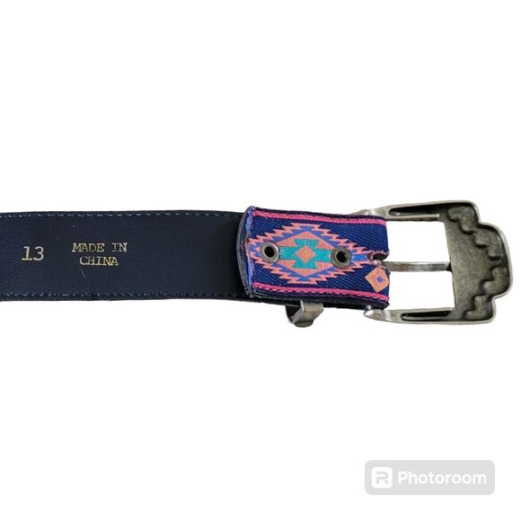 Nuovo Belt 36" Southwestern Design Rockabilly Cast Silver Buckle Vtg Blue Pink - Picture 10 of 11